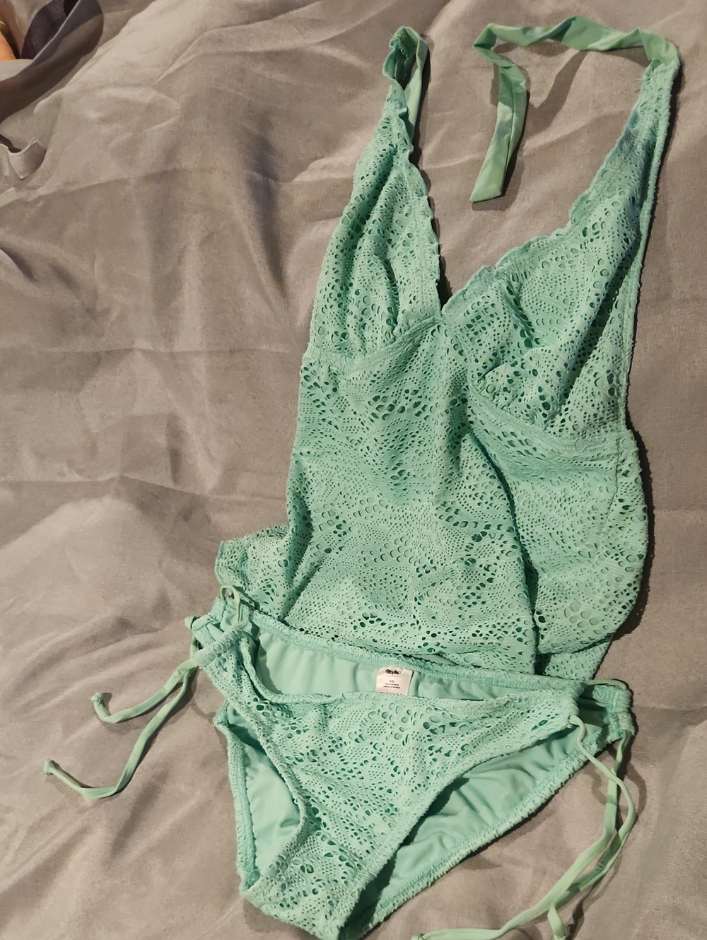 Mint Green Lace One-Piece Swimsuit with Tie-Side Bikini Bottom